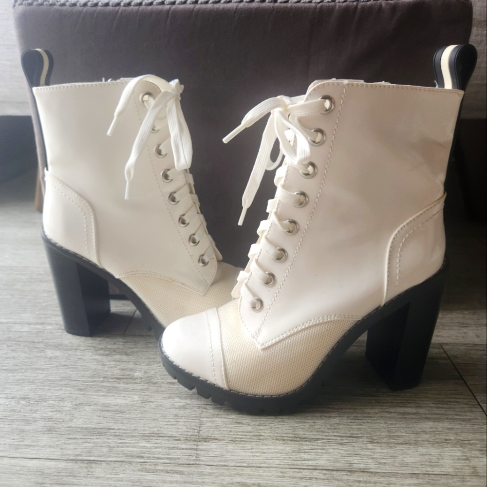 BCBG Combat Biker Leather Lace Up Boots